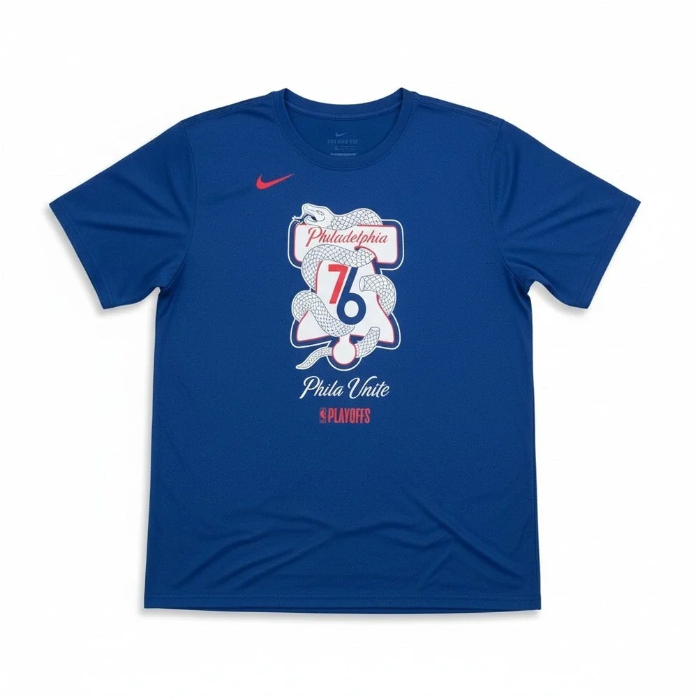 Nike Philadelphia 76ers Phila Unite Playoffs Dri-FIT Shirt Mens Medium Blue